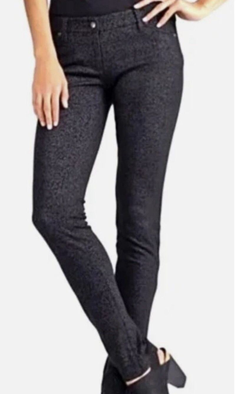 Eileen Fisher Black Jacquard 5 Pocket Slim Pants Size 6 Stretch Italian Fabric